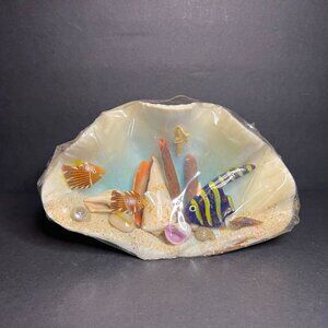 Vintage Decorative Hand-Crafted Seashell Aquatic Marine Fish Art Scene 3.75 x 6"